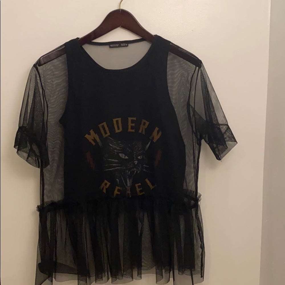Zara Printed Tank with Tulle Overlay